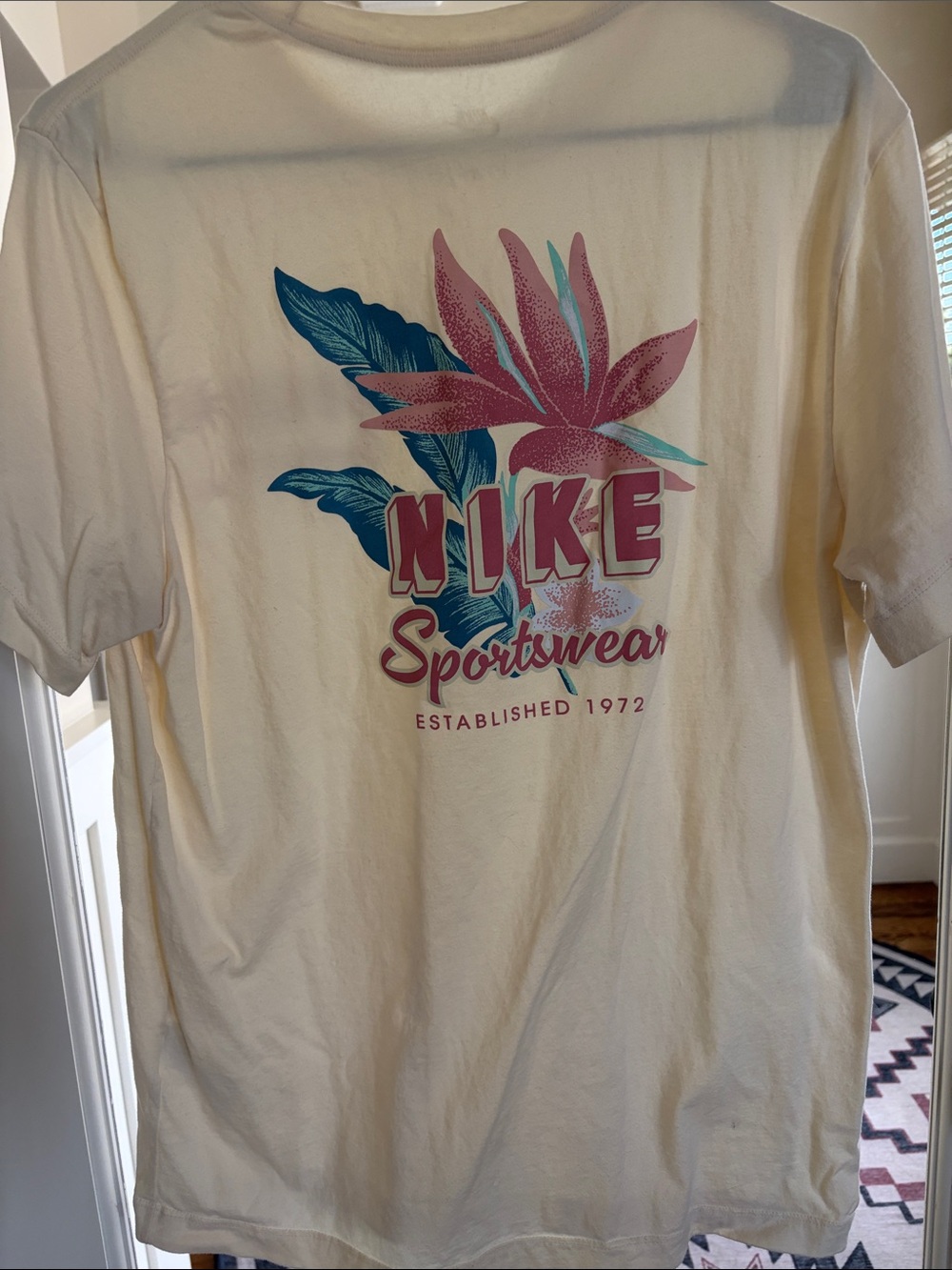 Nike Short-Sleeve Cream Tee with Pink Logo - Picture 4 of 5